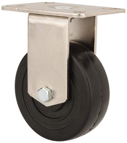 E.R. Wagner - 4" Diam x 1-3/8" Wide x 5-3/8" OAH Top Plate Mount Rigid Caster - Soft Rubber, 200 Lb Capacity, Delrin Bearing, 3-1/8 x 4-1/8" Plate - Americas Industrial Supply