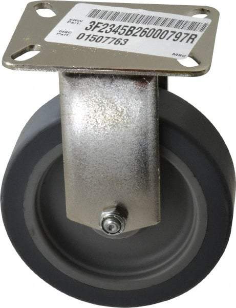 E.R. Wagner - 5" Diam x 1-1/2" Wide x 6-3/8" OAH Top Plate Mount Rigid Caster - TPR, 240 Lb Capacity, Delrin Bearing, 3-1/8 x 4-1/8" Plate - Americas Industrial Supply