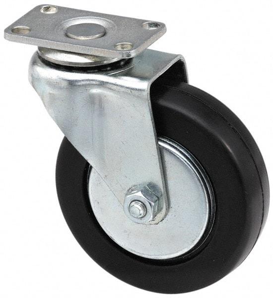 E.R. Wagner - 4" Diam x 1-3/8" Wide x 5-1/16" OAH Top Plate Mount Swivel Caster - Soft Rubber, 200 Lb Capacity, Delrin Bearing, 3-1/8 x 4-1/8" Plate - Americas Industrial Supply