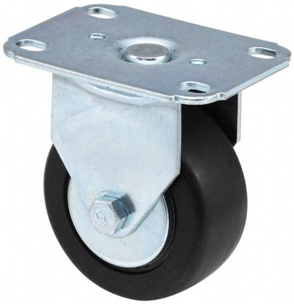 E.R. Wagner - 3-1/2" Diam x 1-1/4" Wide x 4-5/8" OAH Top Plate Mount Rigid Caster - Soft Rubber, 155 Lb Capacity, Delrin Bearing, 2-1/2 x 5" Plate - Americas Industrial Supply