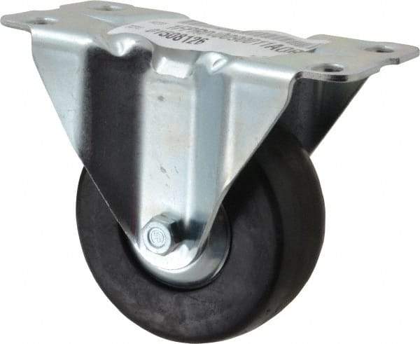 E.R. Wagner - 4" Diam x 1-5/8" Wide x 5" OAH Top Plate Mount Rigid Caster - Hard Rubber, 400 Lb Capacity, Delrin Bearing, 3-3/16 x 6-5/32" Plate - Americas Industrial Supply