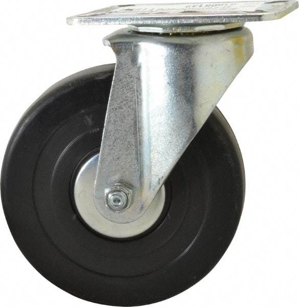 E.R. Wagner - 5" Diam x 1-3/8" Wide x 6-1/16" OAH Top Plate Mount Swivel Caster - Soft Rubber, 240 Lb Capacity, Delrin Bearing, 3-1/8 x 4-1/8" Plate - Americas Industrial Supply