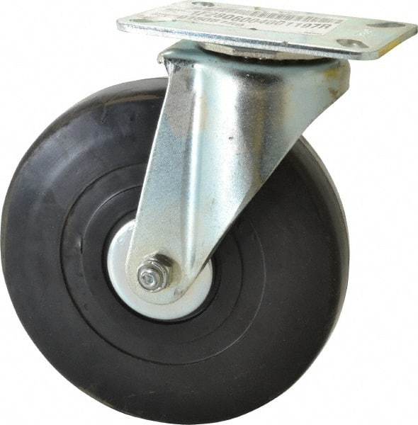 E.R. Wagner - 6" Diam x 1-3/8" Wide x 7-1/16" OAH Top Plate Mount Swivel Caster - Soft Rubber, 280 Lb Capacity, Delrin Bearing, 3-1/8 x 4-1/8" Plate - Americas Industrial Supply