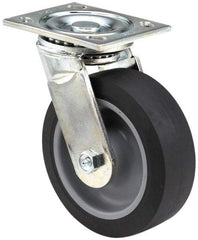 E.R. Wagner - 6" Diam x 2" Wide x 7-1/2" OAH Top Plate Mount Swivel Caster - Polyurethane, 1,200 Lb Capacity, Roller Bearing, 5 x 5-1/2" Plate - Americas Industrial Supply