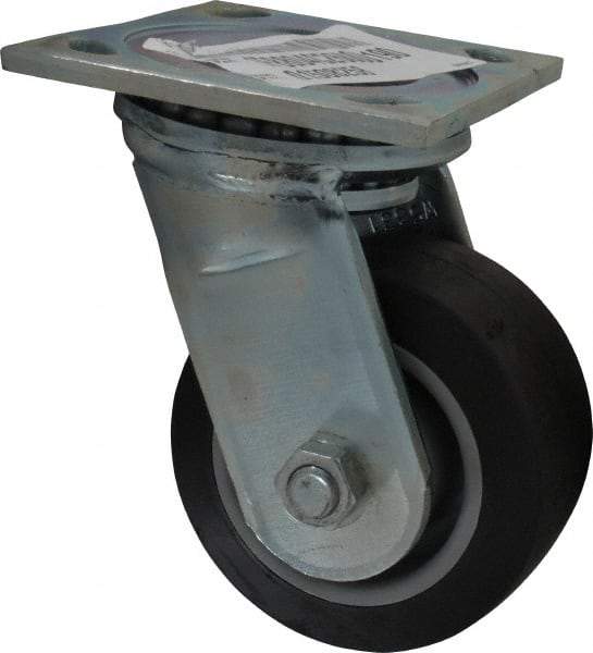 E.R. Wagner - 4" Diam x 2" Wide x 5-5/8" OAH Top Plate Mount Swivel Caster - TPR, 300 Lb Capacity, Roller Bearing, 4 x 4-1/2" Plate - Americas Industrial Supply