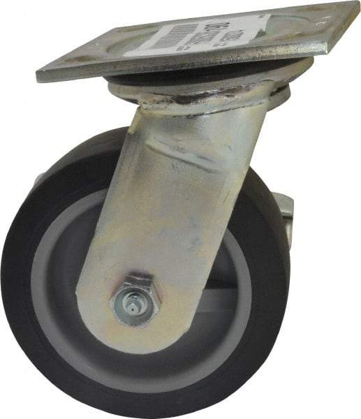E.R. Wagner - 5" Diam x 2" Wide x 6-1/2" OAH Top Plate Mount Swivel Caster with Brake - TPR, 325 Lb Capacity, Roller Bearing, 4 x 4-1/2" Plate - Americas Industrial Supply