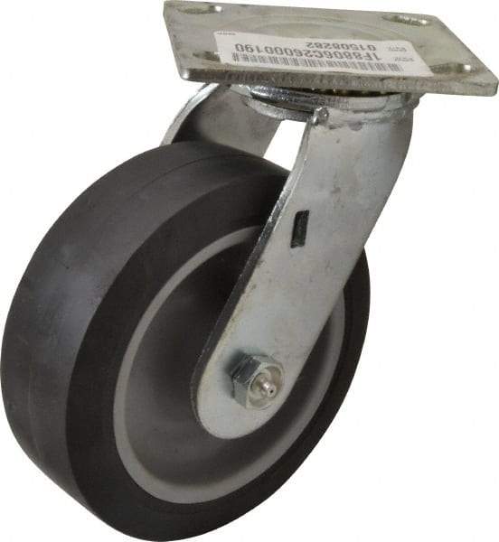 E.R. Wagner - 6" Diam x 2" Wide x 7-1/2" OAH Top Plate Mount Swivel Caster - TPR, 400 Lb Capacity, Roller Bearing, 4 x 4-1/2" Plate - Americas Industrial Supply