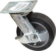 E.R. Wagner - 6" Diam x 2" Wide x 7-1/2" OAH Top Plate Mount Swivel Caster with Brake - TPR, 400 Lb Capacity, Roller Bearing, 4 x 4-1/2" Plate - Americas Industrial Supply