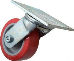E.R. Wagner - 5" Diam x 2" Wide x 6-1/2" OAH Top Plate Mount Swivel Caster - Polyurethane, 750 Lb Capacity, Roller Bearing, 4 x 4-1/2" Plate - Americas Industrial Supply