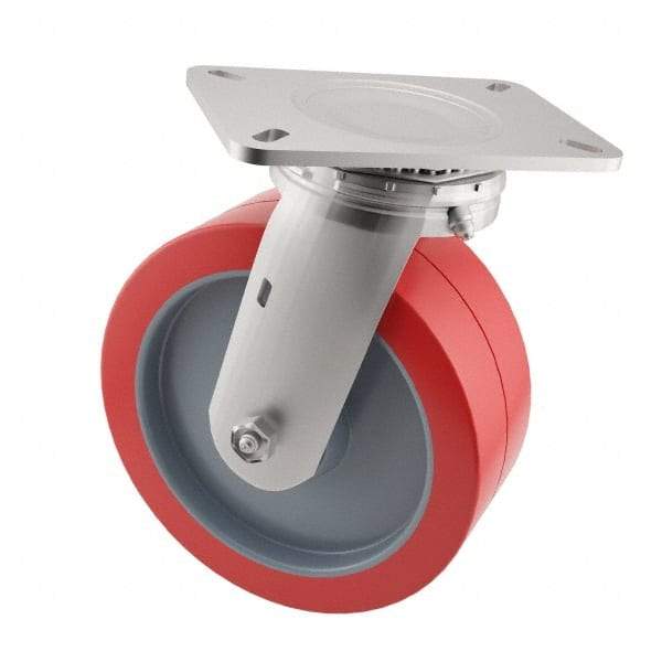 E.R. Wagner - 6" Diam x 2" Wide x 7-1/2" OAH Top Plate Mount Swivel Caster - Polyurethane, 900 Lb Capacity, Roller Bearing, 4 x 4-1/2" Plate - Americas Industrial Supply