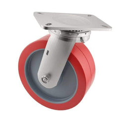 E.R. Wagner - 6" Diam x 2" Wide x 7-1/2" OAH Top Plate Mount Swivel Caster - Polyurethane, 900 Lb Capacity, Roller Bearing, 4 x 4-1/2" Plate - Americas Industrial Supply