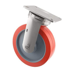 E.R. Wagner - 8" Diam x 2" Wide x 9-1/2" OAH Top Plate Mount Swivel Caster - Polyurethane, 900 Lb Capacity, Roller Bearing, 4 x 4-1/2" Plate - Americas Industrial Supply