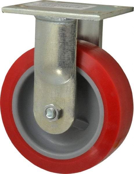 E.R. Wagner - 6" Diam x 2" Wide x 7-1/2" OAH Top Plate Mount Rigid Caster - Polyurethane, 900 Lb Capacity, Roller Bearing, 4 x 4-1/2" Plate - Americas Industrial Supply