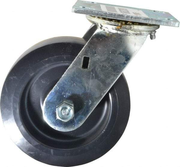 E.R. Wagner - 6" Diam x 2" Wide x 7-1/2" OAH Top Plate Mount Swivel Caster - Polyolefin, 640 Lb Capacity, Roller Bearing, 4 x 4-1/2" Plate - Americas Industrial Supply