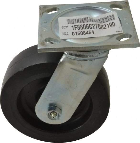 E.R. Wagner - 6" Diam x 2" Wide x 7-1/2" OAH Top Plate Mount Swivel Caster with Brake - Polyolefin, 640 Lb Capacity, Roller Bearing, 4 x 4-1/2" Plate - Americas Industrial Supply