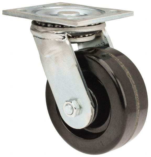 E.R. Wagner - 5" Diam x 2" Wide x 6-1/2" OAH Top Plate Mount Swivel Caster - Phenolic, 1,000 Lb Capacity, Roller Bearing, 4 x 4-1/2" Plate - Americas Industrial Supply