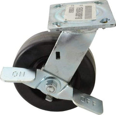E.R. Wagner - 6" Diam x 2" Wide x 7-1/2" OAH Top Plate Mount Swivel Caster with Brake - Phenolic, 1,200 Lb Capacity, Roller Bearing, 4 x 4-1/2" Plate - Americas Industrial Supply