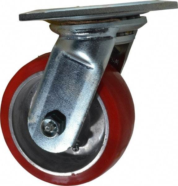 E.R. Wagner - 5" Diam x 2" Wide x 6-1/2" OAH Top Plate Mount Swivel Caster - Polyurethane, 1,000 Lb Capacity, Roller Bearing, 5 x 5-1/2" Plate - Americas Industrial Supply