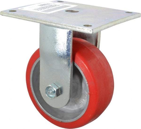 E.R. Wagner - 5" Diam x 2" Wide x 6-1/2" OAH Top Plate Mount Rigid Caster - Polyurethane, 1,000 Lb Capacity, Roller Bearing, 5 x 5-1/2" Plate - Americas Industrial Supply