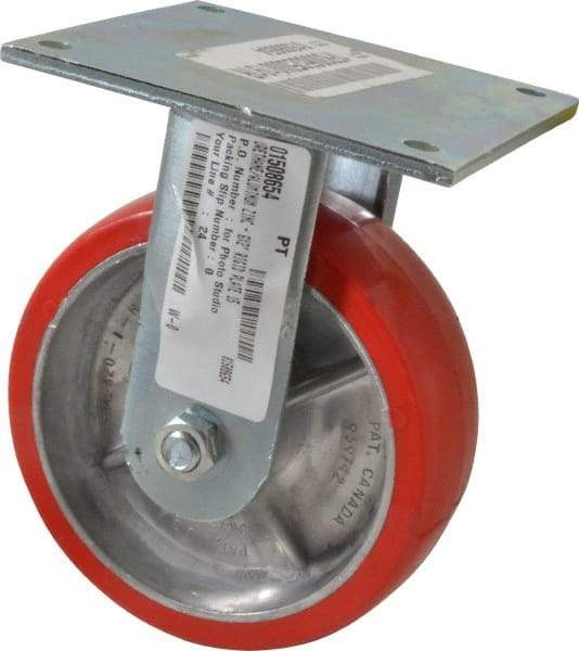 E.R. Wagner - 6" Diam x 2" Wide x 7-1/2" OAH Top Plate Mount Rigid Caster - Polyurethane, 1,200 Lb Capacity, Roller Bearing, 5 x 5-1/2" Plate - Americas Industrial Supply