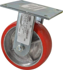 E.R. Wagner - 6" Diam x 2" Wide x 7-1/2" OAH Top Plate Mount Rigid Caster - Polyurethane, 1,200 Lb Capacity, Roller Bearing, 5 x 5-1/2" Plate - Americas Industrial Supply