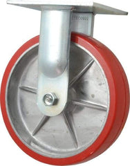 E.R. Wagner - 8" Diam x 2" Wide x 9-1/2" OAH Top Plate Mount Rigid Caster - Polyurethane, 1,200 Lb Capacity, Roller Bearing, 5 x 5-1/2" Plate - Americas Industrial Supply