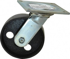 E.R. Wagner - 6" Diam x 2" Wide x 7-1/2" OAH Top Plate Mount Swivel Caster - Semi-Steel, 1,200 Lb Capacity, Roller Bearing, 5 x 5-1/2" Plate - Americas Industrial Supply