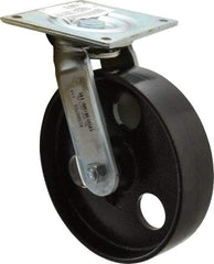 E.R. Wagner - 8" Diam x 2" Wide x 9-1/2" OAH Top Plate Mount Swivel Caster - Semi-Steel, 1,200 Lb Capacity, Roller Bearing, 5 x 5-1/2" Plate - Americas Industrial Supply