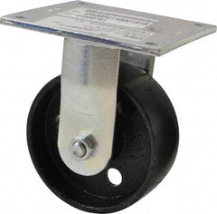 E.R. Wagner - 5" Diam x 2" Wide x 6-1/2" OAH Top Plate Mount Rigid Caster - Semi-Steel, 1,000 Lb Capacity, Roller Bearing, 5 x 5-1/2" Plate - Americas Industrial Supply