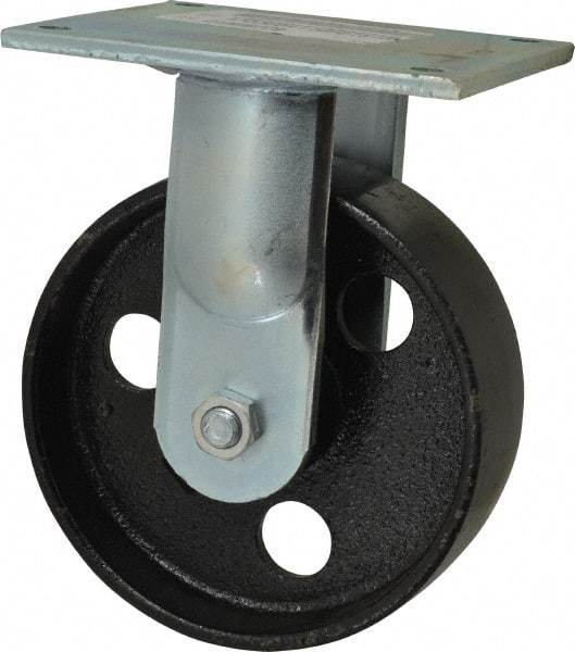 E.R. Wagner - 6" Diam x 2" Wide x 7-1/2" OAH Top Plate Mount Rigid Caster - Semi-Steel, 1,200 Lb Capacity, Roller Bearing, 5 x 5-1/2" Plate - Americas Industrial Supply
