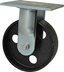 E.R. Wagner - 6" Diam x 2" Wide x 7-1/2" OAH Top Plate Mount Rigid Caster - Semi-Steel, 1,200 Lb Capacity, Roller Bearing, 5 x 5-1/2" Plate - Americas Industrial Supply
