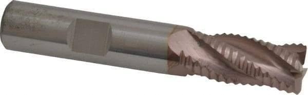 SGS - 1/2" Diam, Coarse Pitch, 1" LOC, 4 Flute Solid Carbide 0.06" Corner Radius Roughing End Mill - TiCN Finish, 3" OAL, 1/2" Shank Diam, Single End, Centercutting, 30° Helix - Americas Industrial Supply