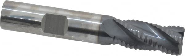 SGS - 1/2" Diam, Coarse Pitch, 1" LOC, 4 Flute Solid Carbide 0.06" Corner Radius Roughing End Mill - AlTiN Finish, 3" OAL, 1/2" Shank Diam, Single End, Centercutting, 30° Helix - Americas Industrial Supply