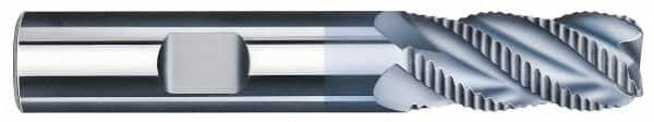 SGS - 5/8" Diam, Coarse Pitch, 1-1/4" LOC, 4 Flute Solid Carbide 0.06" Corner Radius Roughing End Mill - TiCN Finish, 3-1/2" OAL, 5/8" Shank Diam, Single End, Centercutting, 40° Helix - Americas Industrial Supply