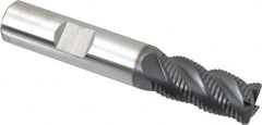 SGS - 1/2" Diam, Coarse Pitch, 1" LOC, 4 Flute Solid Carbide 0.06" Corner Radius Roughing End Mill - AlTiN Finish, 3" OAL, 1/2" Shank Diam, Single End, Centercutting, 40° Helix - Americas Industrial Supply
