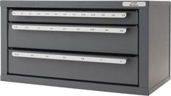 Huot - 3 Drawer, 1/8 to 1" End Mill Diam, Steel End Mill Storage - 14-5/8" Wide x 7-3/8" Deep x 7-3/4" High, 10-1/4 Lb. Weight, 29 Compartments - Americas Industrial Supply