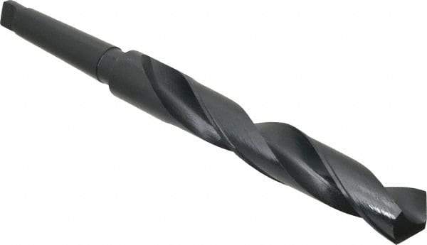 Interstate - 1-7/32", 3MT 118° Point High Speed Steel Taper Shank Drill Bit - Oxide Finish, 7-1/8" Flute Length, 11-7/8" OAL, Spiral Flute - Americas Industrial Supply