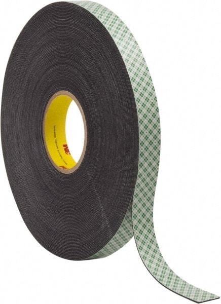 3M - 1" x 36 Yd Acrylic Adhesive Double Sided Tape - 1/16" Thick, Black, Urethane Foam Liner, Continuous Roll, Series 4056 - Americas Industrial Supply