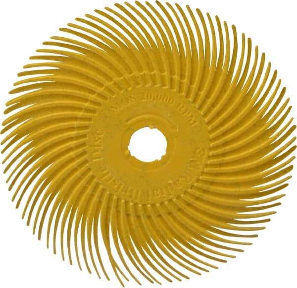 3M - 3" Diam, 3/8" Max Face Width, Plain Hole Radial Bristle Brush - 80 Grit, Medium Grade, 20,000 Max RPM, Yellow - Americas Industrial Supply