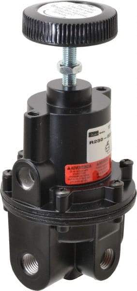 Parker - 1/4 NPT Port, 80 CFM, Aluminum Diaphragm Operated Regulator - 0 to 60 psi Range, 250 Max psi Supply Pressure, 1/4" Gauge Port Thread, 2.06" Wide x 4.35" High - Americas Industrial Supply