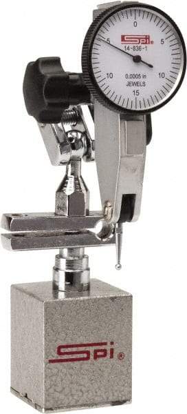 SPI - 0.0005" Graduation, 0-15-0 Dial Reading, Indicator & Base Kit - 2.36" Base Length x 1.9" Base Width x 2" Base Height, 1-1/4" Dial Diam - Americas Industrial Supply