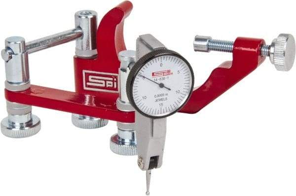 SPI - 0.0005" Graduation, 0.03" Max Meas, 0-15-0 Dial Reading, Indicator & Base Kit - 1-1/4" Dial Diam - Americas Industrial Supply