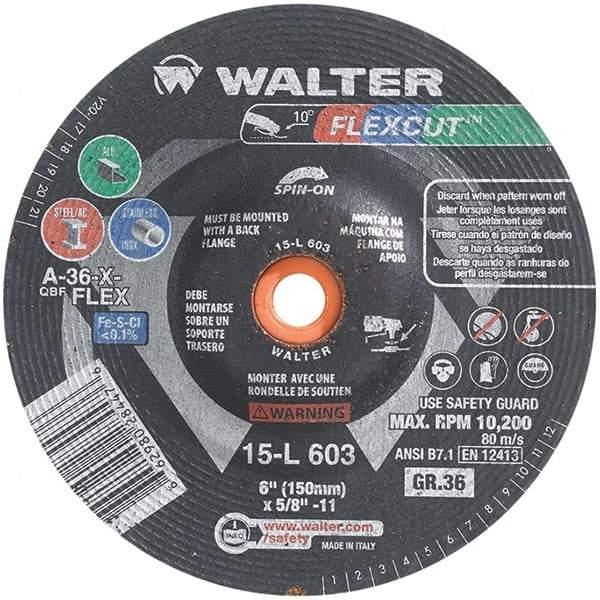 WALTER Surface Technologies - 6" Diam, 36 Grit Surface Grinding Wheel - Aluminum Oxide/Silicon Carbide Blend, Resinoid Bond - Americas Industrial Supply