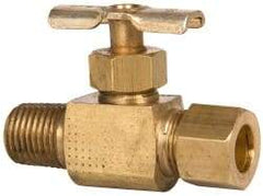 Eaton - 150 Max psi, 3/8 x 1/4" Pipe, Brass, Inline Instrumentation Needle Valve - Compression x MNPT End Connections - Americas Industrial Supply