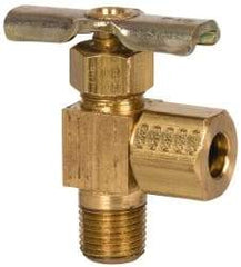 Eaton - 150 Max psi, 1/4 x 1/8" Pipe, Brass, Angled Instrumentation Needle Valve - Compression x MNPT End Connections - Americas Industrial Supply