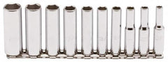Proto - 10 Piece 1/4" Drive Chrome Finish Deep Well Socket Set - 6 Points, 3/16" to 9/16" Range, Inch Measurement Standard - Americas Industrial Supply