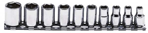 Proto - 10 Piece 1/4" Drive Chrome Finish Socket Set - 6 Points, 3/16" to 9/16" Range, Inch Measurement Standard - Americas Industrial Supply
