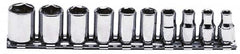 Proto - 10 Piece 1/4" Drive Chrome Finish Socket Set - 6 Points, 3/16" to 9/16" Range, Inch Measurement Standard - Americas Industrial Supply
