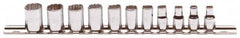 Proto - 11 Piece 1/4" Drive Chrome Finish Socket Set - 12 Points, 5mm to 14mm Range, Metric Measurement Standard - Americas Industrial Supply