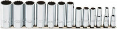 Proto - 13 Piece 3/8" Drive Chrome Finish Deep Well Socket Set - 12 Points, 1/4" to 1" Range, Inch Measurement Standard - Americas Industrial Supply